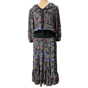 Vtg Andrea Gayle Semi Sheer Drop Waist Dress Geometric Size 10 Black White Red